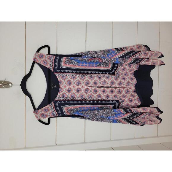 Alyx 0X navy blue tank top with bohemian print sheer overlay - Picture 1 of 5